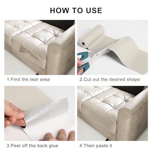YAFLC Leather Repair Patch for Furniture, 40" x 16" Self Adhesive Leather Repair Kit Vinyl Repair Tape for Car Seat Sofa Jackets Couches Chair Khaki