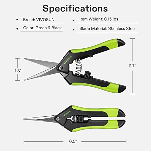 VIVOSUN 2-Pack Gardening Scissors 6.5 Inch Hand Pruner Pruning Shear with Straight Stailess Steel Blades, Black and Green