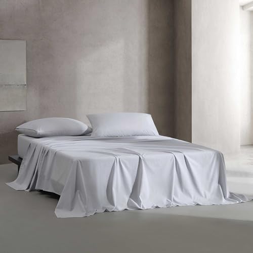 Calvin Klein - Queen Sheets, Luxuriously Soft Percale Bedding Set, Sustainable Fabric Construction (Naturals Solid Dawn Blue, Queen)