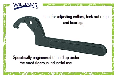 Williams JHW474B Adjustable Hook Spanner Wrench with Span Diameter of 6-1/8 to 8-3/4-Inch, Ideal for Adjusting Collars, Lock Nut Rings, and Bearings