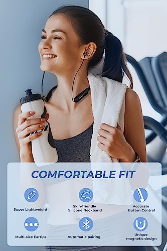 TONEMAC N8 Upgraded Wireless Earbuds, IPX6 Sweatproof, Magnetic Neckband Headphones, 40Hrs Playtime, Deep Bass Earphones Bluetooth 5.3 Headset for Phone Calls, Kindle, and Game of Thrones Black