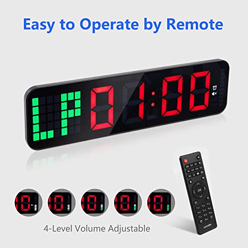 LUCORB Gym Timer, 15" Large Digital Wall Clock for Gym Interval Workout with Time Progress Bar Countdown/Up Stopwatch, Remote Control for Home Gym Garage Boxing Crossfit Fitness