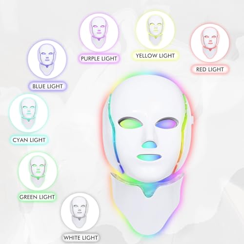 EVFOFO 7 Colors LED Face Mask Light Therapy, Led Face Mask Light Therapy At Home, Blue Red Light Therapy Mask for Face