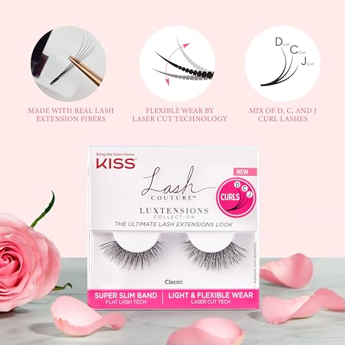 KISS Lash Couture LuXtensions Collection False Eyelashes Multipack, Flat Lash Technology, Super Slim Lash Band, Real Lash Extension Fibers, Reusable Strip Lashes, 'Volume Full Set', 4 Pairs