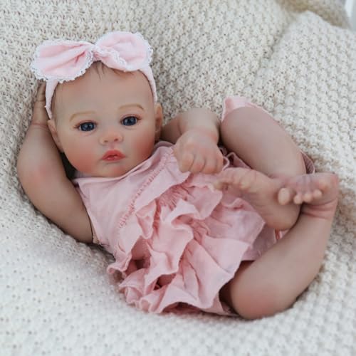 KSBD Realistic Reborn Dolls Girl - 18 Inch Lifelike Newborn Eyes Open Doll Real Life with Soft Weighted Body, Advanced Painted Gift Set for Kids Age 3+…