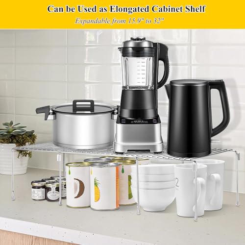 Homics Set of 2 Kitchen Cabinet Organizer Shelves, Stackable Organizer and Storage for Cabinet Cupboard, Expandable Shelf Risers Plate Rack with Anti-slip Plastic Liner