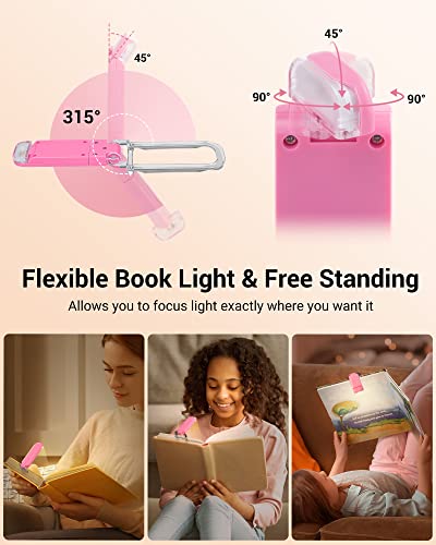 DEWENWILS Book Reading Light, Rechargeable Booklight for Reading at Night, Clip on LED Book for Kids, Bookworms, Blue Light Blocking, 4 Brightness Adjustable for Eye Care (White)