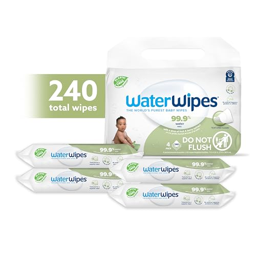 WaterWipes Plastic-Free Textured Clean, Toddler & Baby Wipes, 99.9% Water Based Wipes, Unscented & Hypoallergenic for Sensitive Skin, 60 Count (1 pack)