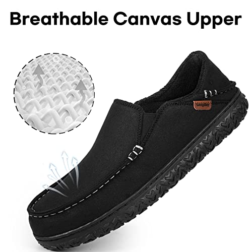 LongBay Men's Moccasin Slippers Cozy Breathable Memory Foam House Shoes for Indoor Outdoor Dark Grey, 9