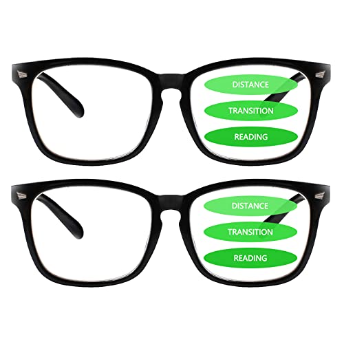 Sumkyle 2-Pack Progressive Multifocal Anti Blue Light Reading Glasses for Women and Men Fashion Eyeglasses Frame (Black Demi, 4.00)