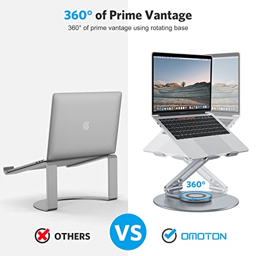 OMOTON Adjustable Laptop Stand with 360 Rotating Base, Ergonomic Laptop Riser for Collaborative Work, Dual Rotary Shaft Fully Foldable for Easy Storage, Fits All Laptops up to 16 inches, CoolGrey