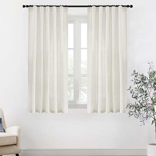 XTMYI 95 Inch Length Curtains 2 Panels Set Back Tab Linen Window Sheer Curtain Drapes for Living Room Bedroom,50x95 in Long,Cream(Ivory/Off White)