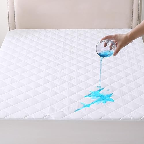 Waterproof Fitted Mattress Pad with Deep Pocket Up to 21", Breathable Hypoallergenic Quilted Mattress Protector, Washable Queen Size Mattress Cover