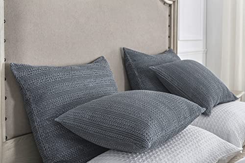 COCOPLOCEUS 1pc 18x18 Throw Pillow Cover Boho Decorative Pillow Shams Stone Washed Cotton Pillowcase Waffle Square for Couch Sofa Chair Bed Car, Blue Grey