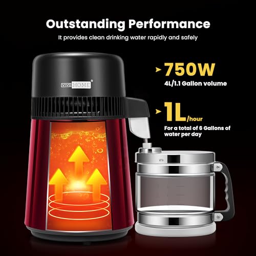 VIVOHOME Water Distiller Countertop 1.1 Gallon/4L 304 Stainless Steel Distilled Water Machine with Smart Switch Purifier Filter for Home Officek, Champagne