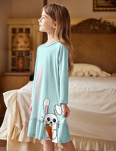 Arshiner Girls' Sleepwear Long Sleeve Cute Nightgown Nightie Pajama Dress Blue Starry Sky 5-6 Years