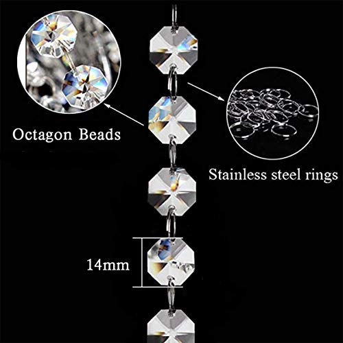 Crystal Acrylic Gems Bead Garland Strands, KinHom 16 Feet Hanging Clear 14mm Daimond Beads Chain Garlands for Manzanita Tree Centerpiece, Chandelier Bead Lamp Chain, Christmas/Wedding Party Decoration