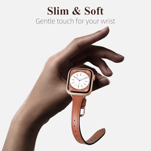 WJK Compatible with Apple Watch Bands for Women 40mm 41mm 44mm 45mm 38mm SE 49mm 42mm, Slim Leather Band for iWatch Bands for Women Compatible with Apple Watch Ultra 2 Band Series 9 8 7 6 5 4 3 2 1
