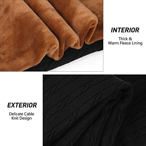 Resinta 1 Pair Toddler Girls Cotton Fleece Lined Leggings Thick Thermal Pants Warm Cable Knit Velvet Tights Black