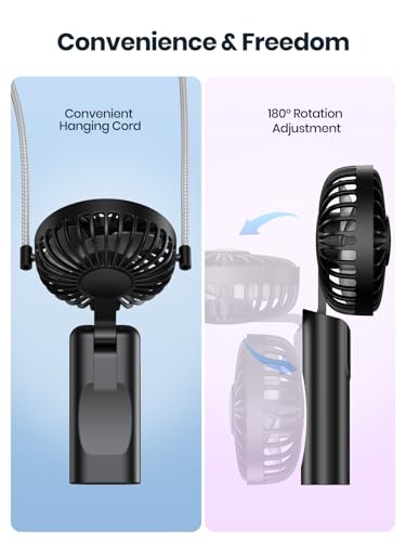 Warmco Portable Handheld Fan, 5000mAh Battery Operated Fan with LED Display, Hand Held/Neck/Desk 3 in 1 Small Personal Mini Fan 180° Foldable USB Rechargeable Fan for Travel,Outdoor,Home,Office,Makeup