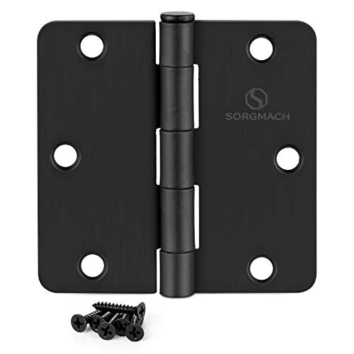 SORGMACH Door Hinges 3 1/2 Inch Matte Black 3.5 Inch Interior Hinges 1/4" Radius Iron Hinge 3 ½"x 3 ½" Door Hardware - 18 Pack