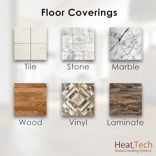60 sqft Floor Heating Mat Kit, 120V Electric Radiant Floor Heat Heating Mat System with Adhesive Backing, Aube TH115-AF-120S Programmable Floor Sensing Thermostat w/Floor Sensor. Tile, Stone, Marble