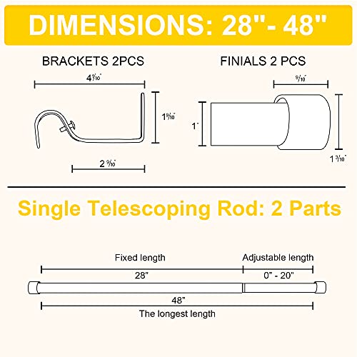 NICETOWN 1 inch Diameter Drapery Window Curtain Rod Set for Valances Tiers Short Curtains, End Cap/Cylinder Finials Style Window Curtain Rod, Adjustable Length from 28 to 48-Inch, Brushed Nickel
