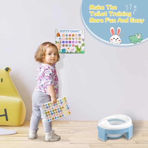 MCGMITT Potty Training Toilet Seat for Toddlers Boys Girls, Portable Baby Toilet Folding Kids Potty Chair Cover with Splash Guard for Travel, Including 3 Non-Slip Feet and Storage Bag (Blue)