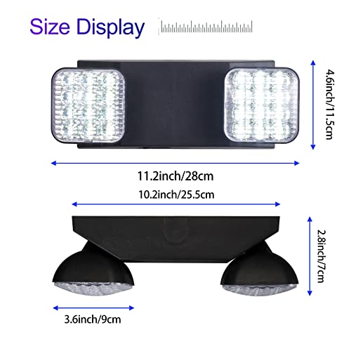 CM MZY Black Emergency Light with Battery Backup, Commercial Emergency Lighting Fixture, Two Adjustable LED Light Heads, 120-277V AC, UL Certified