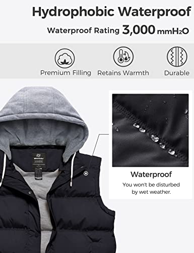 wantdo Women's Plus Size Sleeveless Puffer Vest Waterproof Quilted Winter Coats with Removable Hood Black 1X