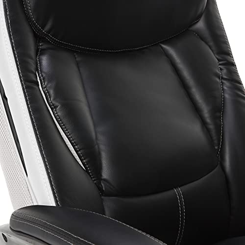 Serta Lautner Executive Home Office Desk Chair, Ergonomic High-Back with Adjustable Lumbar and Body Pillows, SmartLayers and ComfortCoils Technology, Mesh and Bonded Leather, Black & White