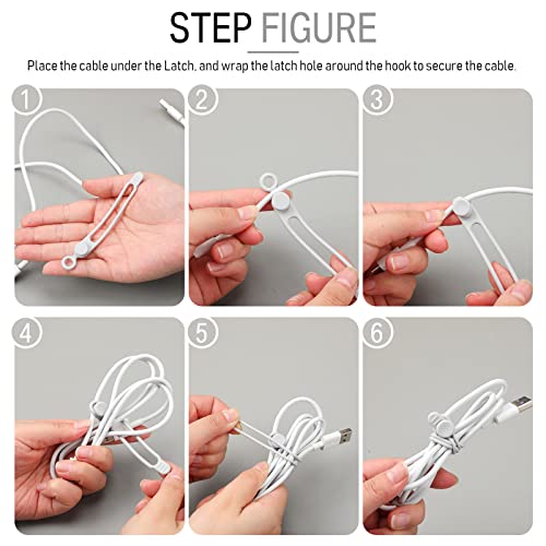 Nuanchu 40 Pcs Silicone Cable Ties Reusable Holder Adjustable Straps Multipurpose Charging Cable Organizer for Fastening Charging Cords Wires(4.17 Inch,White, Gray)