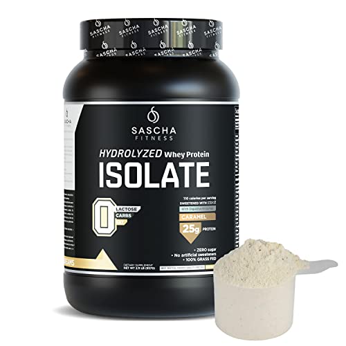 SASCHA FITNESS Hydrolyzed Whey Protein Isolate,100% Grass-Fed (2.11 Pounds) (Caramel Flavor)