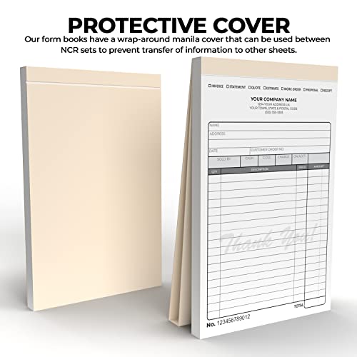 Custom 5.5" x 8.5" Carbonless NCR Books in 2-Part Duplicate Invoices, Receipts, Work Orders, Sales Orders, Purchase Orders, Estimates, Quote Forms with Your Company/Business Name (300 Sets)