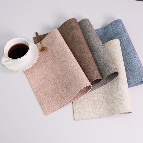 LQICAI Placemats Set of 6 Washable Heat Resistant Place Mats PVC Woven Dining Table Mat Beige 4pcs