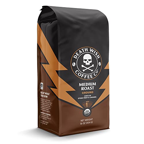 Death Wish Coffee, Medium Roast Ground Coffee, 6 pack
