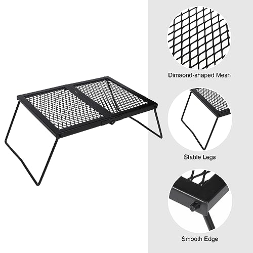 REDCAMP Folding Campfire Grill Heavy Duty Steel Grate, Portable Camp Fire Cooking Rack Over Fire Pit with Carrying Bag for Outdoor BBQ Camping