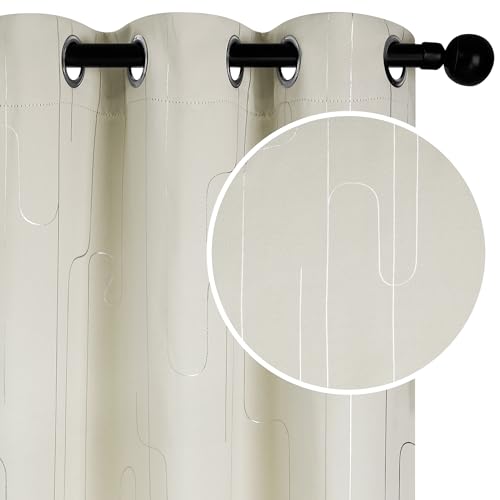 Deconovo Room Darkening Curtains, Window Drapes with Line Foil Print for Loft, Grommet Home Decor Panels, Beige, 42W x 45L Inch, 2 Panels