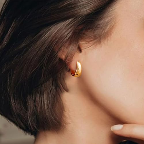 micuco Gold Hoop Earrings for Women, 18K Real Gold Plated Lightweight Chunky Gold Hoops, Hollow Thick Gold Hoop Earrings for Women Gold Plated 13mm
