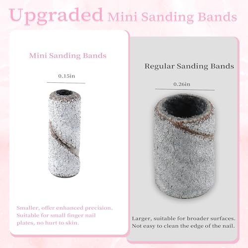 100pcs Small Sanding Bands for Nail Drills with 2pcs 3.1MM Mandrel Nail Drill Bits, Upgrade 150# 240# Grit Nail File Sanding Bands for Acrylic Nails Tech Gel Manicures and Pedicure