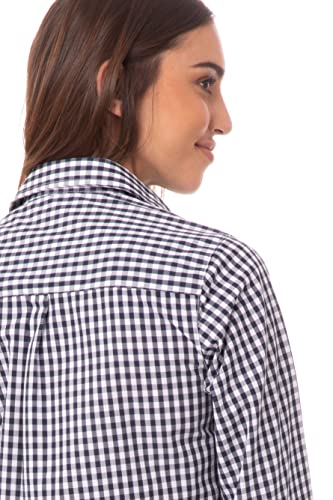 Chef Works Women's Gingham Dress Shirt, Dark Navy Wht Check, X-Small