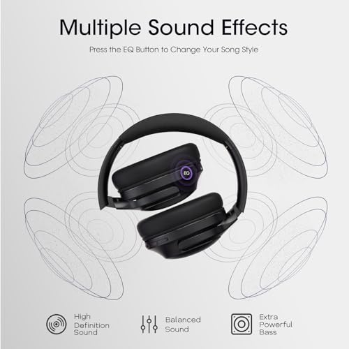 YUMONDEAR Bluetooth Headphones Over Ear, 80H Playtime Headphones Wireless with 3 EQ Modes, Wireless Headphones with Mic, HiFi Stereo Foldable Bluetooth Headphones for PC Phone Home Travel (Black)