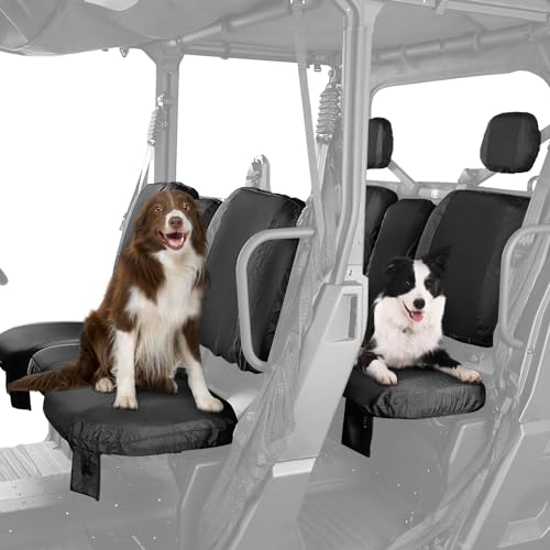 KEMIMOTO UTV Seat Covers Black, Waterproof Repellent UTV Seat Cover Set w/Headrest Cover Compatible with Can Am Defender Front Two Doors Split Bench Seat Covers- Black