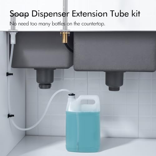 BAGNOLUX Kitchen Sink Soap Dispenser Extension Tube Kit with Check Valve, Under-Sink & Countertop Filtration, Never Fill The Little Bottle Again, Bottle Washer for Hose Extender