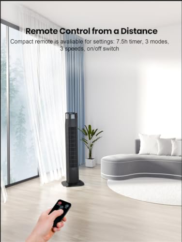Uthfy Tower Fan for Bedroom,Fans That Blow Cold Air,80° Oscillating Fan with Remote,7.5H Timer,3 Speeds,Standing Fan Bladeless Fan Cooling Fan for Room Office 32 Inch