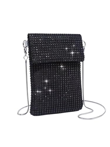 Verdusa Women's Crossbody Bag Glitter Rhinestone Evening Bag Purse Sequin Wedding Handbag Black one-size