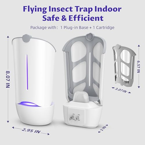 Flying Insect Trap for Indoor, Fruit Fly Traps for Home, Fly Trap Captures Fruit Flies, Moths, Houseflies, Mosquito and Gnats for Indoors (1 Plug-in Base + 1 Refill Cartridge)
