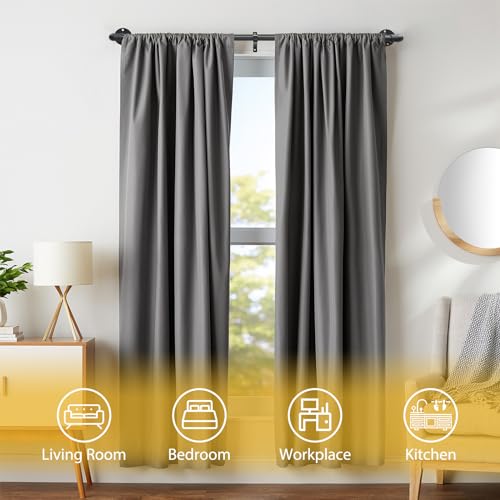 Double Curtain Rods for Windows 28 to 48 Inch Industrial 1 Inch Heavy Duty Dual Black Curtain Rods Set Adjustable Blackout Telescoping Double Wrap Around Curtain Rods for Indoor and Outdoor
