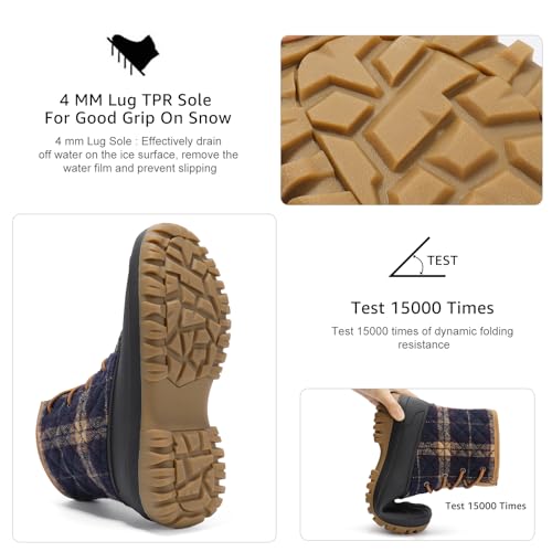 STQ Womens Winter Duck Boots Fashion Side Zipper Snow Boots Waterproof Ankle Booties Navy Plaid, 6 US