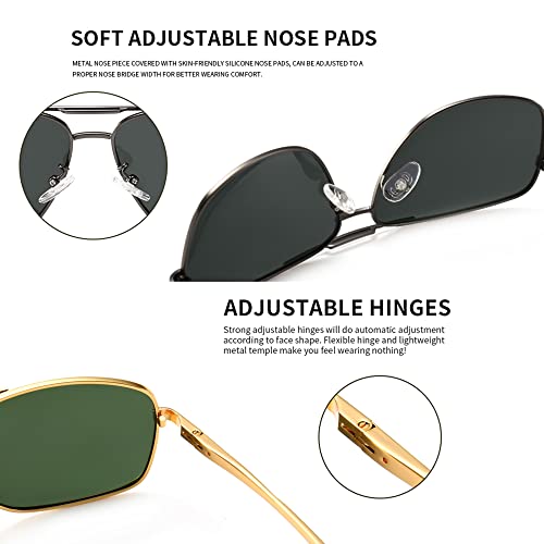 SUNGAIT Men's Polarized Sunglasses Durable Metal Frame for Fishing Driving Golf (Gold/Dark Green + Gunmetal/Gray) SGT925JKML-QKH